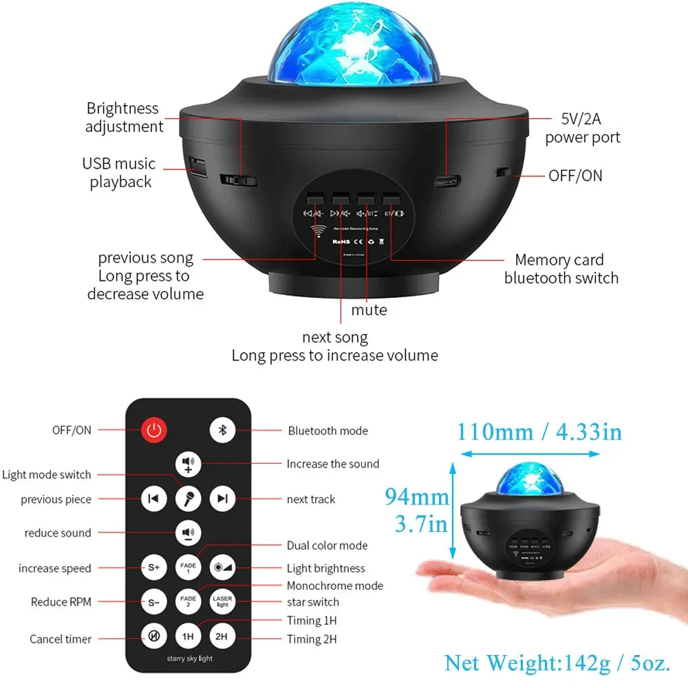2-in-1 Starry Galaxy Projector and Bluetooth Speaker
